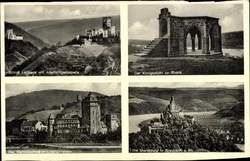 Ak Braubach, Marksburg, Königsstuhl Rhens, Schloss Lahneck, Allerheiligenkapelle, Martinsschloss
