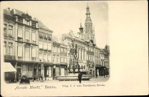 Ak Breda Nordbrabant Niederlande, großer Markt, Brunnen