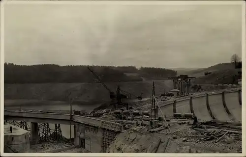 Foto Ak Talsperre im Bau, Staudamm