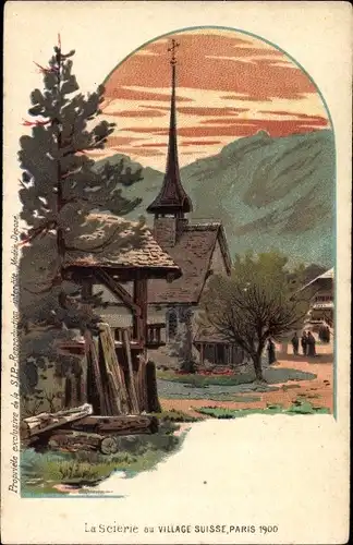 Litho Paris, Weltausstellung 1900, La Scierie au Village Suisse