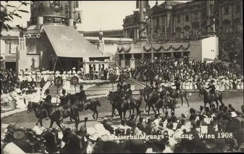 Ak Wien, Kaiserhuldigungs-Festzug 1908, Zuschauer, Reiter