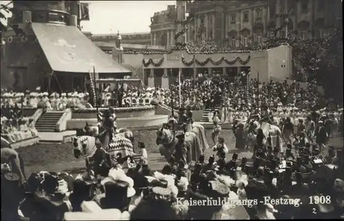 Ak Wien, Kaiserhuldigungs-Festzug 1908, Reiter, Zuschauer