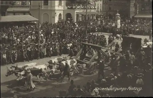 Ak Wien, Kaiserhuldigungs-Festzug 1908, Katapult