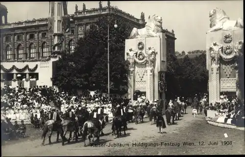 Ak Wien, Kaiserhuldigungs-Festzug 1908, Löwenplastiken