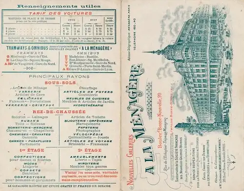 Klapp Stadtplan Ak Paris, Straßenbahn- und Omnibus-Linien, Nouvelles Galeries a la Ménagère