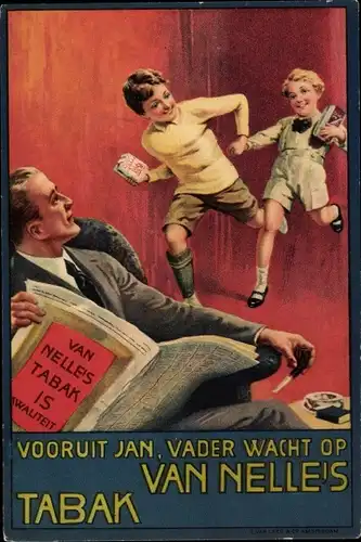 Künstler Ak Van Nelle's Tabak, Reklame, Kinder, Vater mit Zeitung
