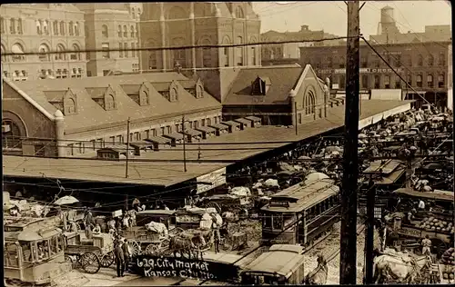 Ak Kansas City Kansas USA, Marktplatz, Straßenbahnen