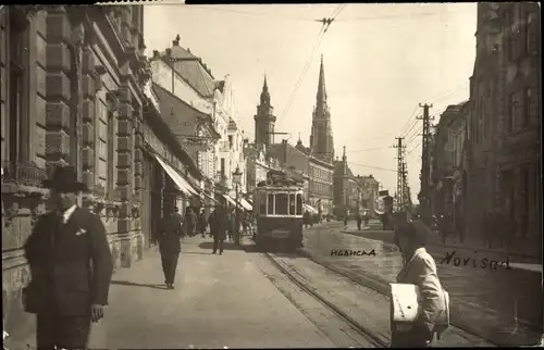Foto Ak Novi Sad Újvidék Neusatz Serbien, Straßenpartie, Straßenbahn