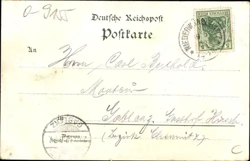 Litho Niederwürschnitz im Erzgebirge Sachsen, Schule, Post, Gemeindeamt, Gasthof zum Kronprinz