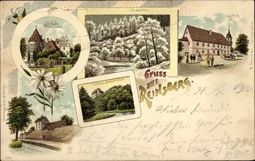 Litho Reinsberg in Sachsen, Schloss Bieberstein, Grabentour, Gasthof, Huthaus