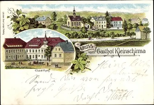 Litho Kleinschirma Oberschöna in Sachsen, Teilansicht, Gasthof