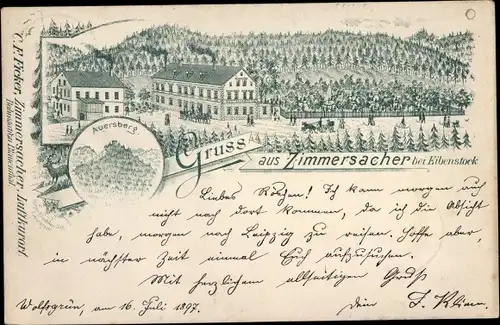 Litho Zimmersacher Blauenthal Eibenstock im Erzgebirge, Gastwirtschaft C. F. Ficker, Auersberg