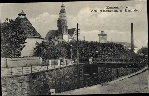 Ak Kamenz in Sachsen, Schillerpromenade, Hauptkirche