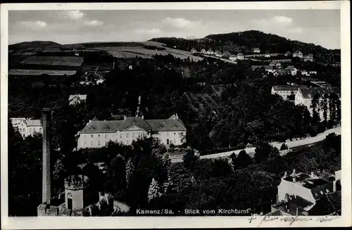 Ak Kamenz in Sachsen, Gesamtansicht, Kirchturm