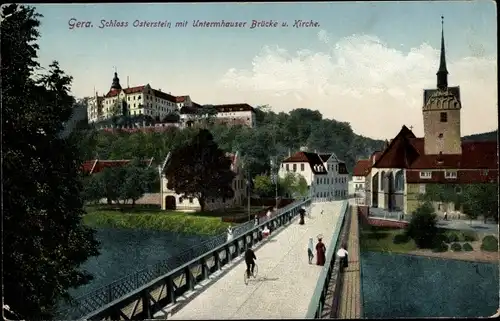 Ak Untermhaus Gera Thüringen, Brücke, Schloss Osterstein, Kirche