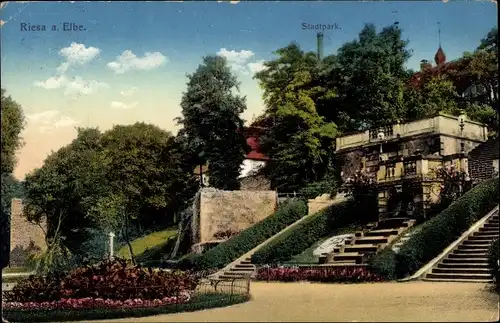 Ak Riesa an der Elbe Sachsen, Stadtpark, Freitreppe