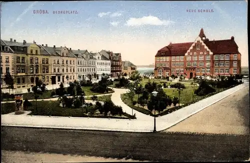 Ak Gröba Riesa an der Elbe Sachsen, Georgplatz, Neue Schule