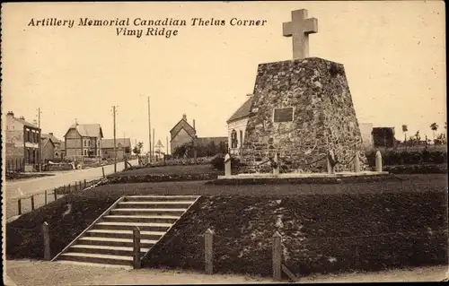 Ak Côte de Vimy Pas de Calais, Ecke Thelus, Kanadisches Artilleriedenkmal