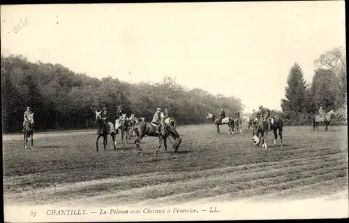 Ak Chantilly Oise, Der Rasen mit Pferden in Bewegung