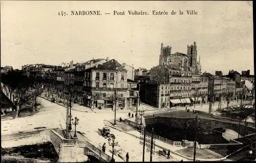 Ak Narbonne-Aude, Pont Voltaire, Eingang zur Stadt