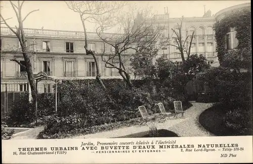 Ak Paris VIII, Rue Chateaubriand, Städtische Thermen, Garten