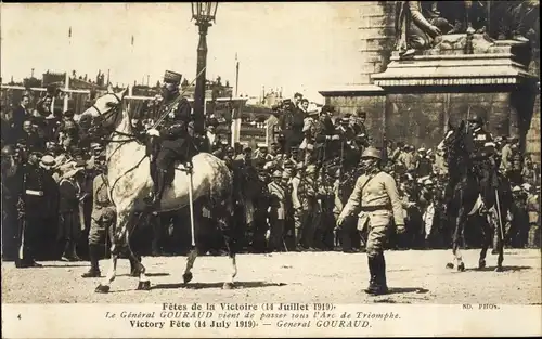 Ak Paris VIII, Arc de Triomphe, Tag des Sieges, 14. Juli 1919, General Gouraud