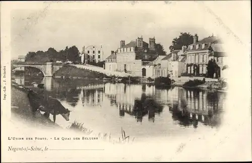 Ak Nogent-sur-Seine Aube, Schleusenkai, Brückenfabrik