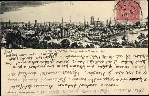 Ak Troyes-Aube, Gesamtansicht im Jahr 1647