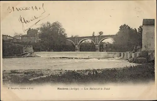 Ak Mazeres Ariege, Die Bäder und die Brücke