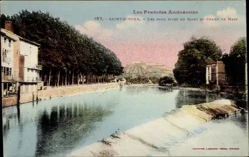 Ak Ariège de Saint Giron, Die beiden Ufer des Salat und des Champ de Mars