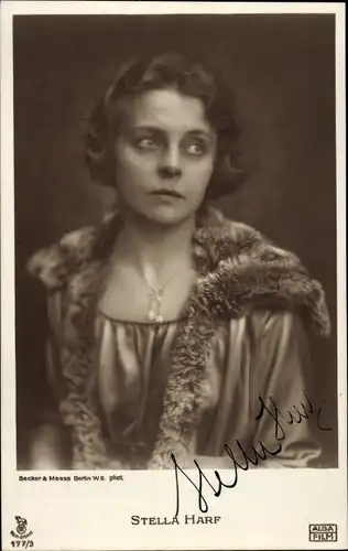 Ak Schauspielerin Stella Harf, Halsanhänger, Portrait, Autogramm