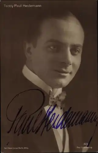 Ak Schauspieler Teddy Paul Heidemann, Portrait, Fliege, Autogramm