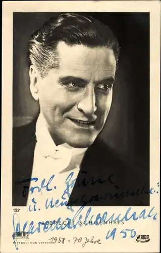 Ak Schauspieler Albrecht Schoenhals, Portrait, Autogramm