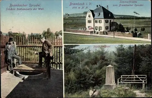 Ak Bad Brambach Vogtland, Zum Brambacher Sprudel, Duelf-Denkmal