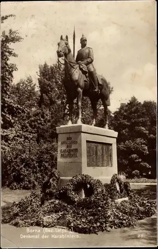 Ak Borna im Kreis Leipzig, Denkmal der Karabiniers, Kriegerdenkmal, Reiterstandbild