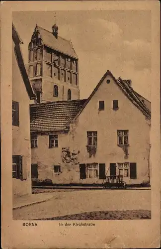 Ak Borna im Kreis Leipzig, In der Kirchstraße, Kirchturm