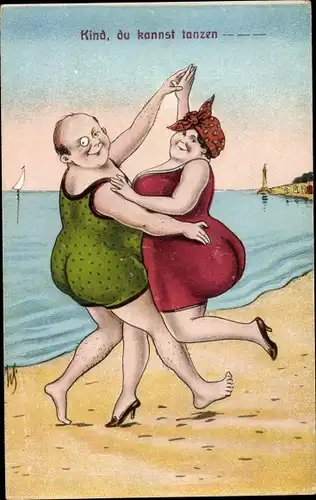 Künstler Ak Scheuermann, Willi, Kind, du kannst tanzen, Paar in Badeanzügen