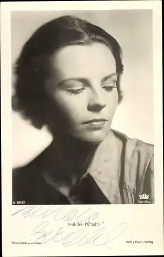 Ak Schauspielerin Hilde Krahl, Portrait, Autogramm