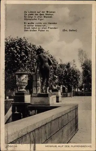 Ak Lübeck in Schleswig Holstein, Merkur auf der Puppenbrücke, Gedicht