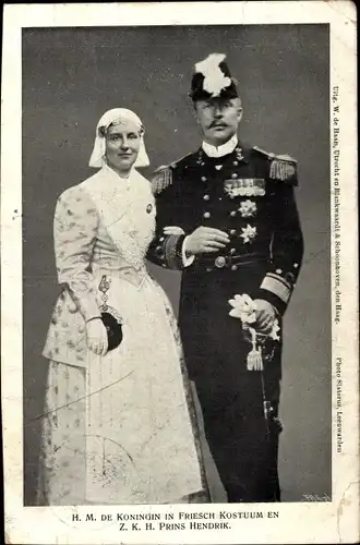 Ak Königin Wilhelmina der Niederlande in friesischer Tracht, Prinz Hendrik in Uniform