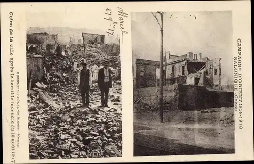 Ak Saloniki Thessaloniki Griechenland, Ruinen nach dem Brand der Stadt 1917
