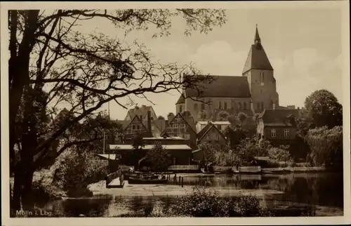 Ak Mölln im Herzogtum Lauenburg, Kirche, Bootsanleger