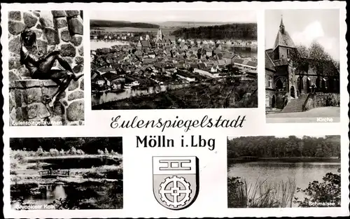 Ak Mölln im Herzogtum Lauenburg, Till Eulenspiegel Brunnen, Kirche, Schmalsee, Grundloser Kolk