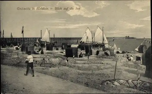 Ak Ostseebad Grömitz in Holstein, Blick auf die See, Segelboote