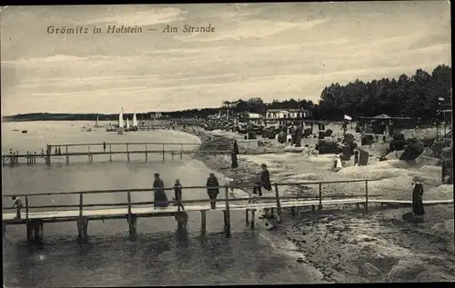 Ak Ostseebad Grömitz in Holstein, Strand, Seebrücke