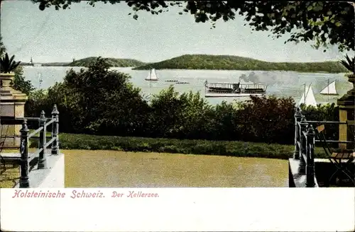 Ak Eutin Holsteinische Schweiz, Blick auf den Kellersee, Terrasse des Hotels