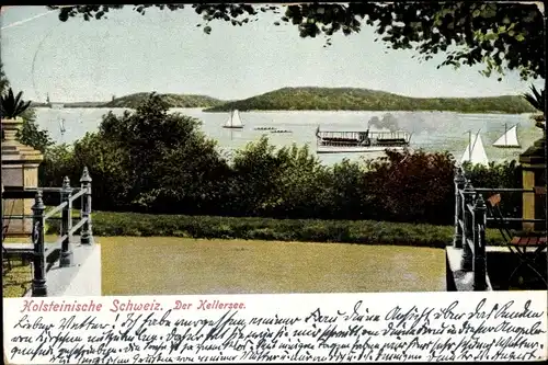 Ak Eutin Holsteinische Schweiz, Blick auf den Kellersee, Terrasse des Hotels