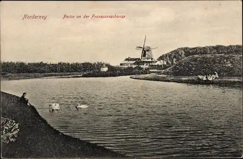 Ak Nordseebad Norderney Ostfriesland, Franzosenschanze, Windmühle