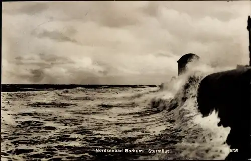 Ak Nordseebad Borkum in Ostfriesland, Sturmflut