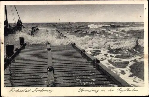 Ak Norderney in Ostfriesland, Brandung an der Segelbuhne